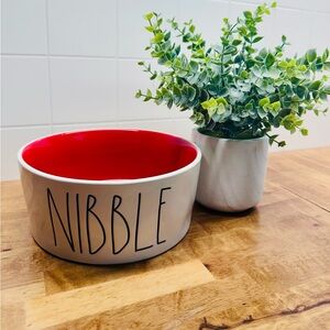 Rae Dunn Nibble Ceramic Pet Bowl - White Exterior with Red Interior